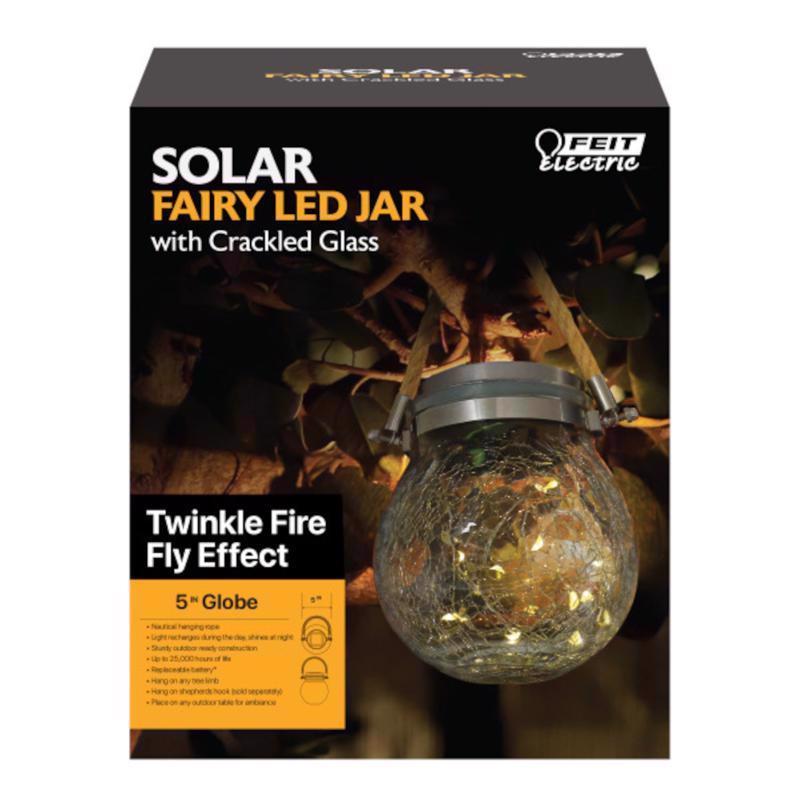 Solar Power Glass Crackle Jar w/Fairy Lights - Bronze - 5"