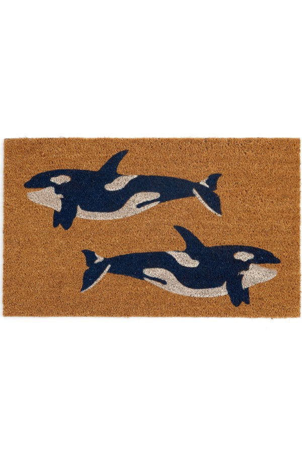 Whales Doormat Vinyl Coir Blue White