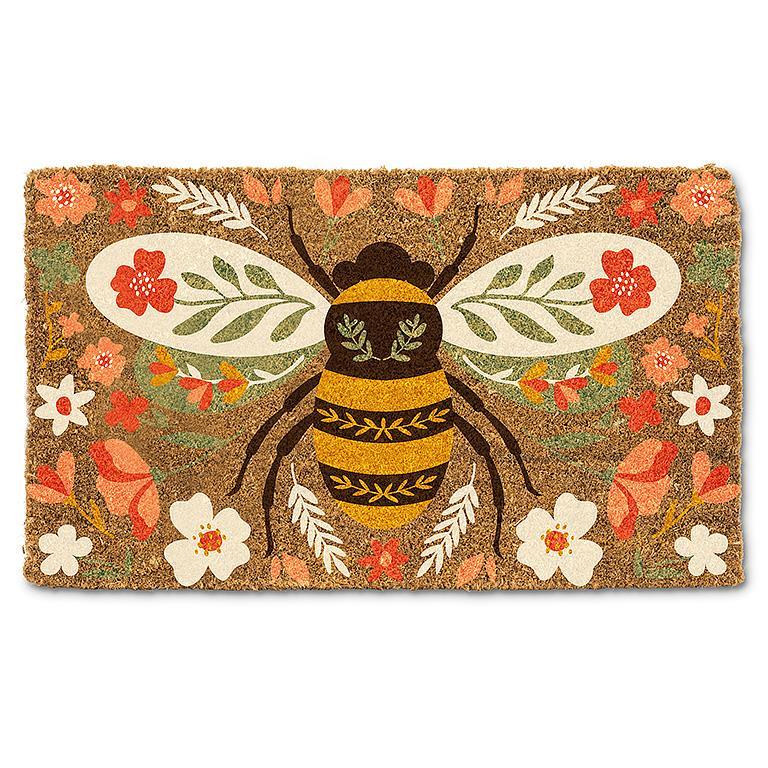 Floral Bee Coir Doormat - 18" X 30 "