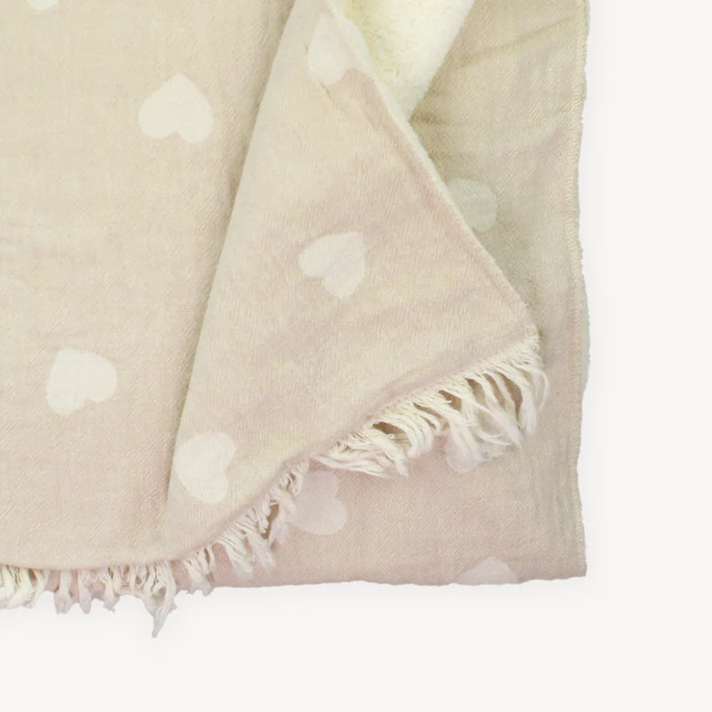 Fleece Lined Throw - Have A Heart - Beige