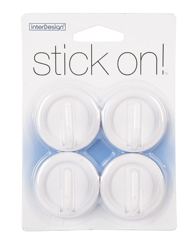 IDesign 1 in. L White Plastic Small stick on Hook 4 pk