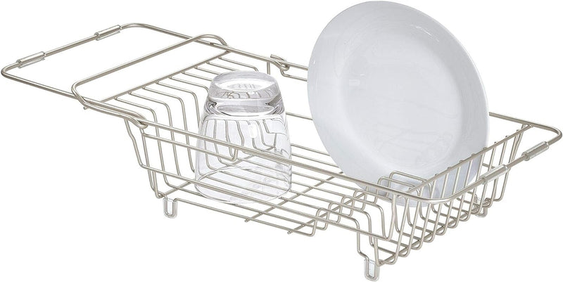 iDesign Classico Kitchen Over-the-Sink Dish Drainer Rack for Drying Glasses, Silverware, Bowls, Plates - Satin