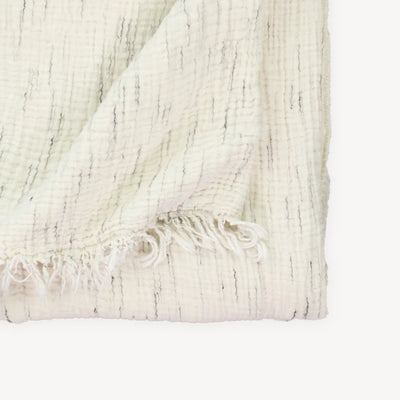 Fleece Lined Throw - Crinkle - Natural W/Grey Slub