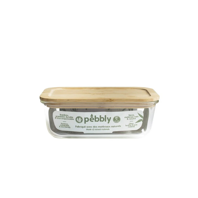 Pebbly Rectangle Container 1800ML Glass W/ Bamboo Lid