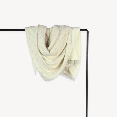 Fleece Lined Throw - Crinkle - Natural W/Grey Slub