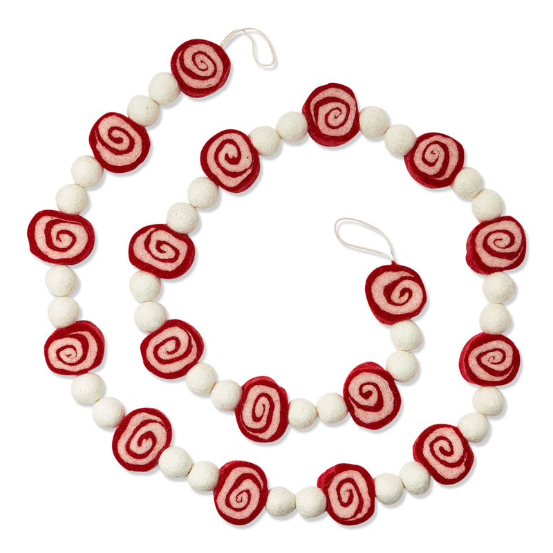 Peppermint Candy Wool Garland - Red