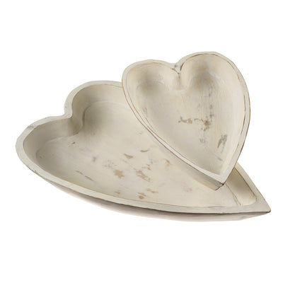 Wooden Heart Bowl - Large - Whitewash