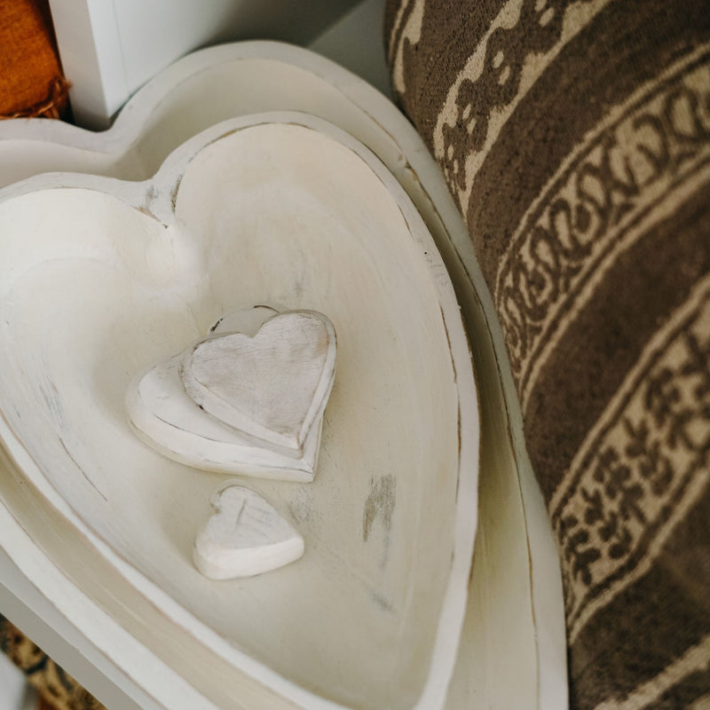 Wooden Heart Bowl - Large - Whitewash
