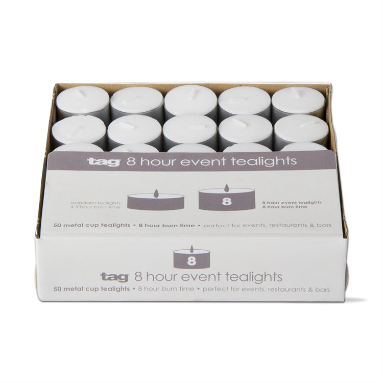8 Hour Event Tealight Candles White - Set of 50