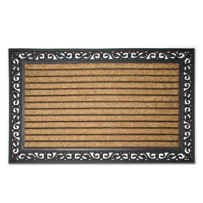 Xlg Grill Scroll Border Rubber and Coir Doormat 30x48