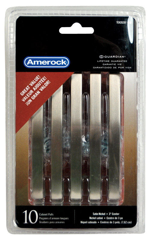 Amerock Essential Cabinet Pull - 3" Satin Nickel 10pk
