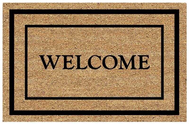 Welcome Border Tan/Black Coir Nonslip Doormat 18  x 30
