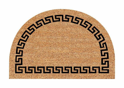 Half-Round Greek Key Nonslip Doormat - Black/Tan