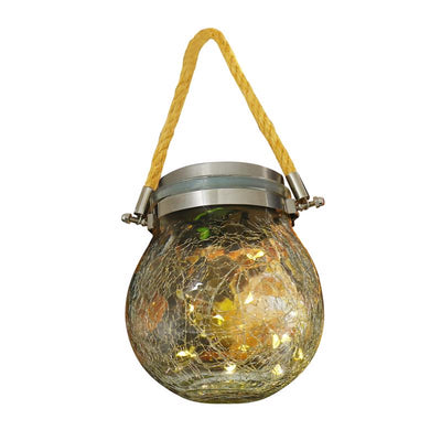 Solar Power Glass Crackle Jar w/Fairy Lights - Bronze - 5"