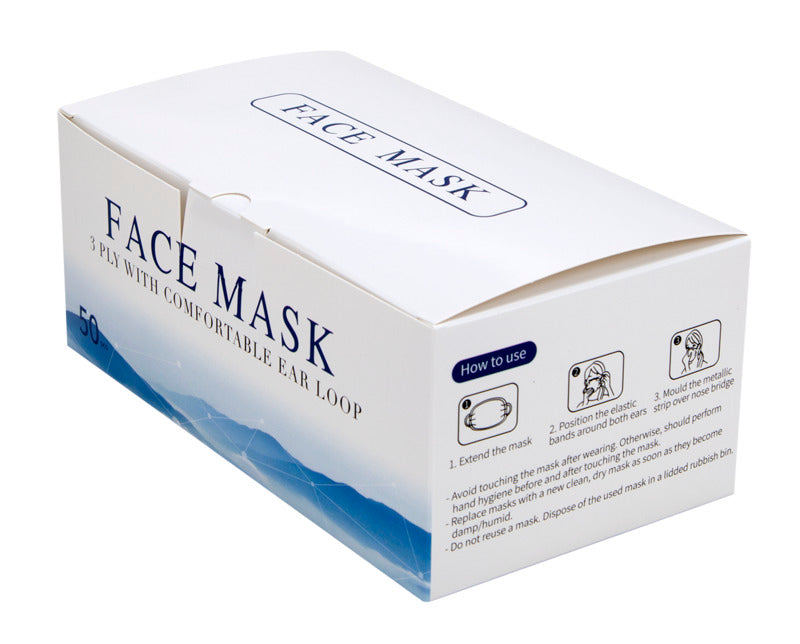 Face Mask - Disposable 3-ply - 50pk