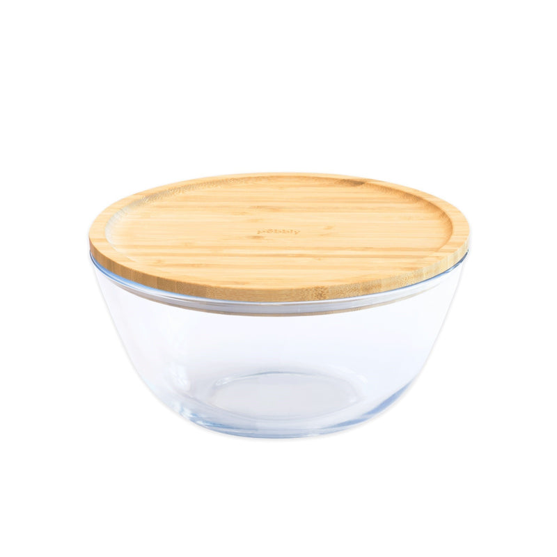 PEBBLY Round Glass Bowl With Bamboo Lid