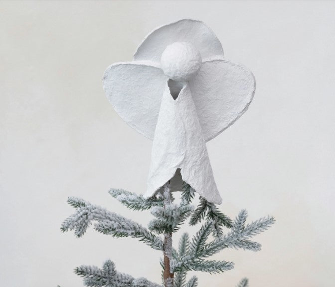 Handmade Paper Mache Angel Tree Topper White - 11"